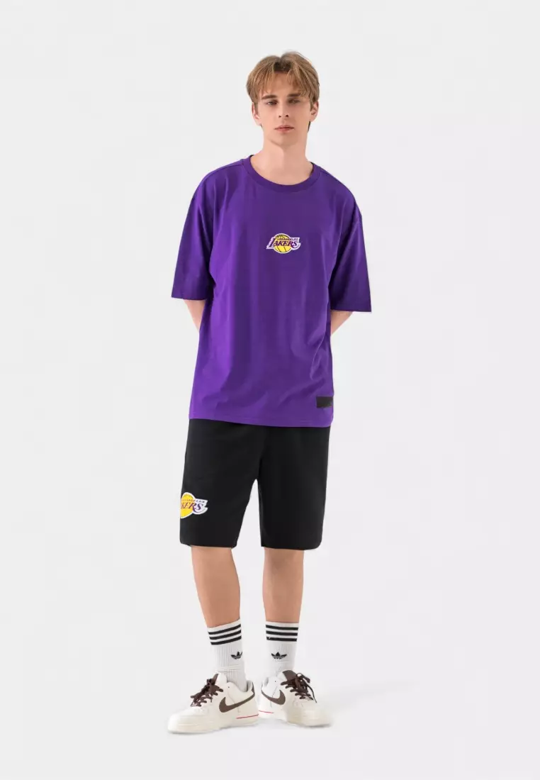 Basics Embroidered Team Logo Los Angeles Lakers Loose Fit Mens T-Shirt