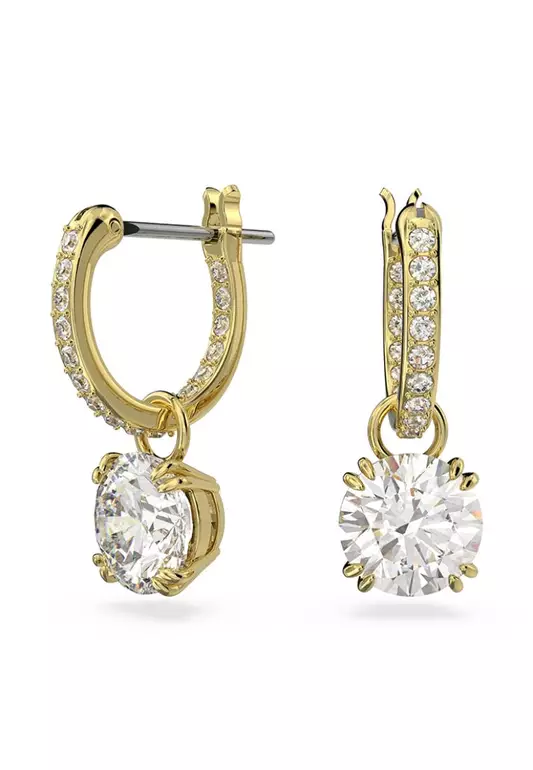 Constella Drop Earrings, Round Cut, White, Gold-tone Plated