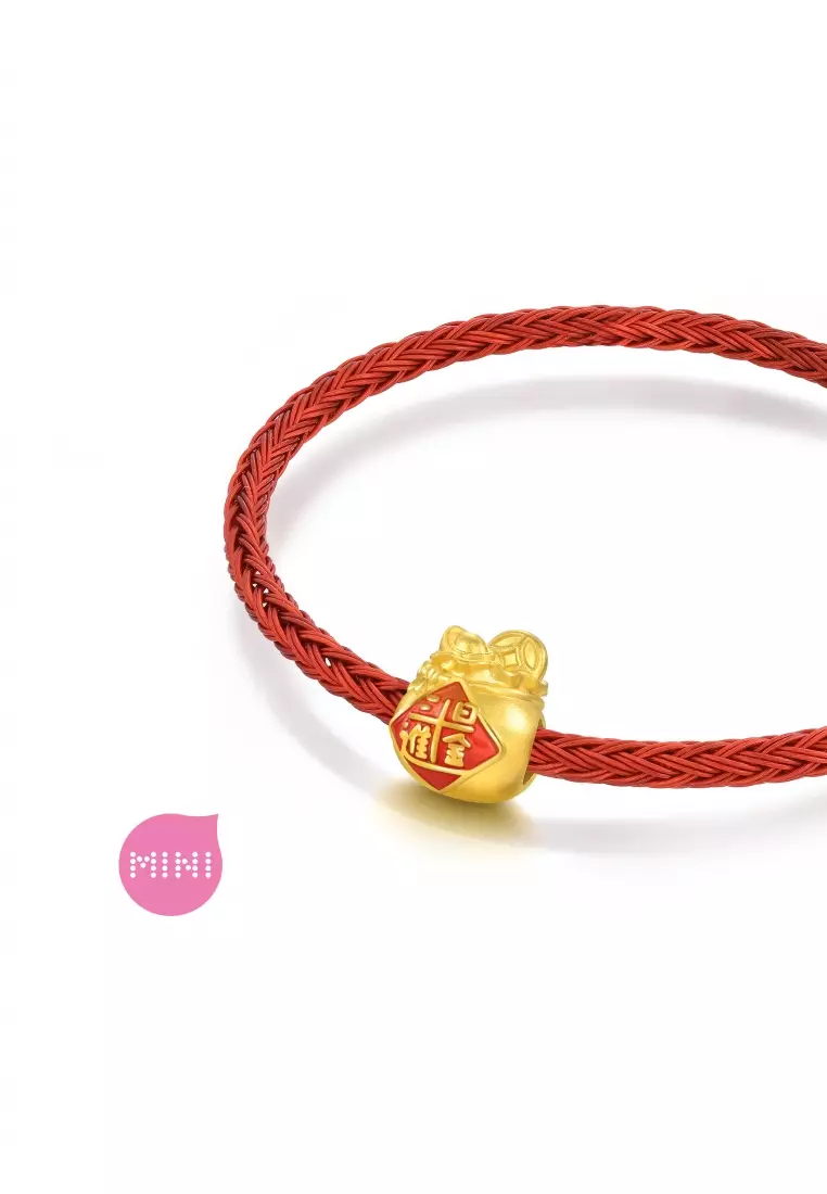 999 24K Solid Gold Cultural Blessing Lucky Money Bag Charm 94330C (Bracelet not included)