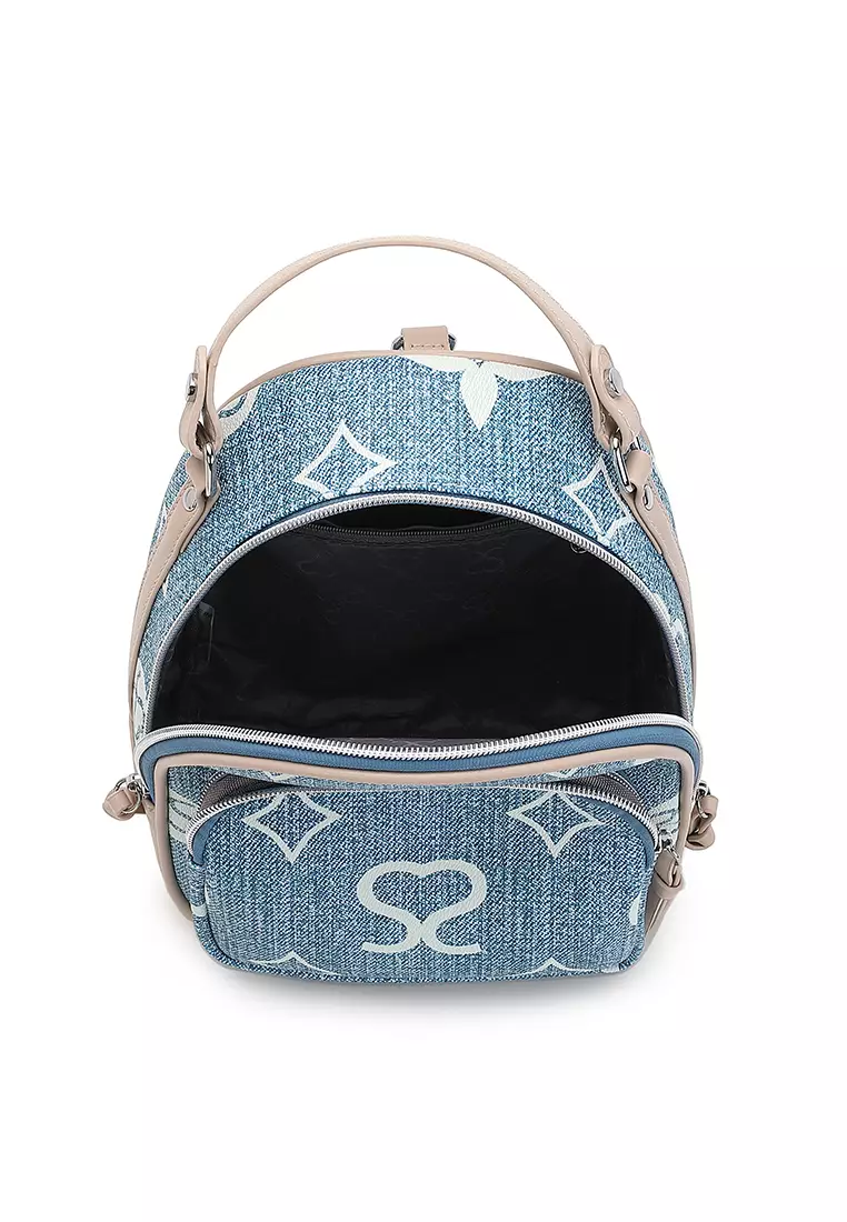 Women's Monogram Mini Backpack (Tas Ransel Wanita / Tas Punggung Wanita) - Biru