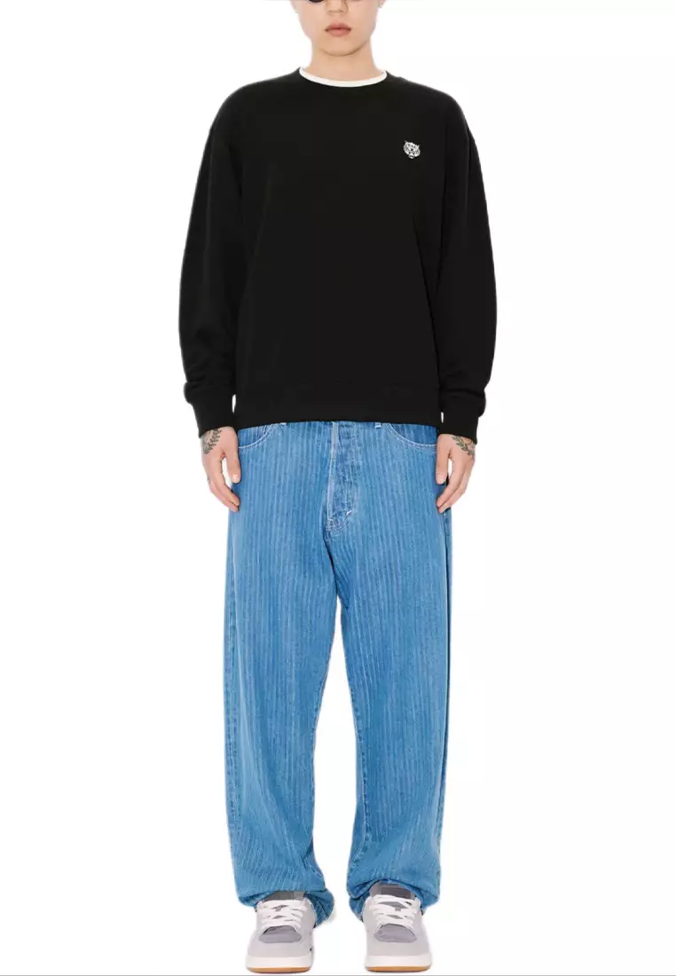 Men's Sweatshirt With Happy Tiger Patch In Black FF55SW2624MF