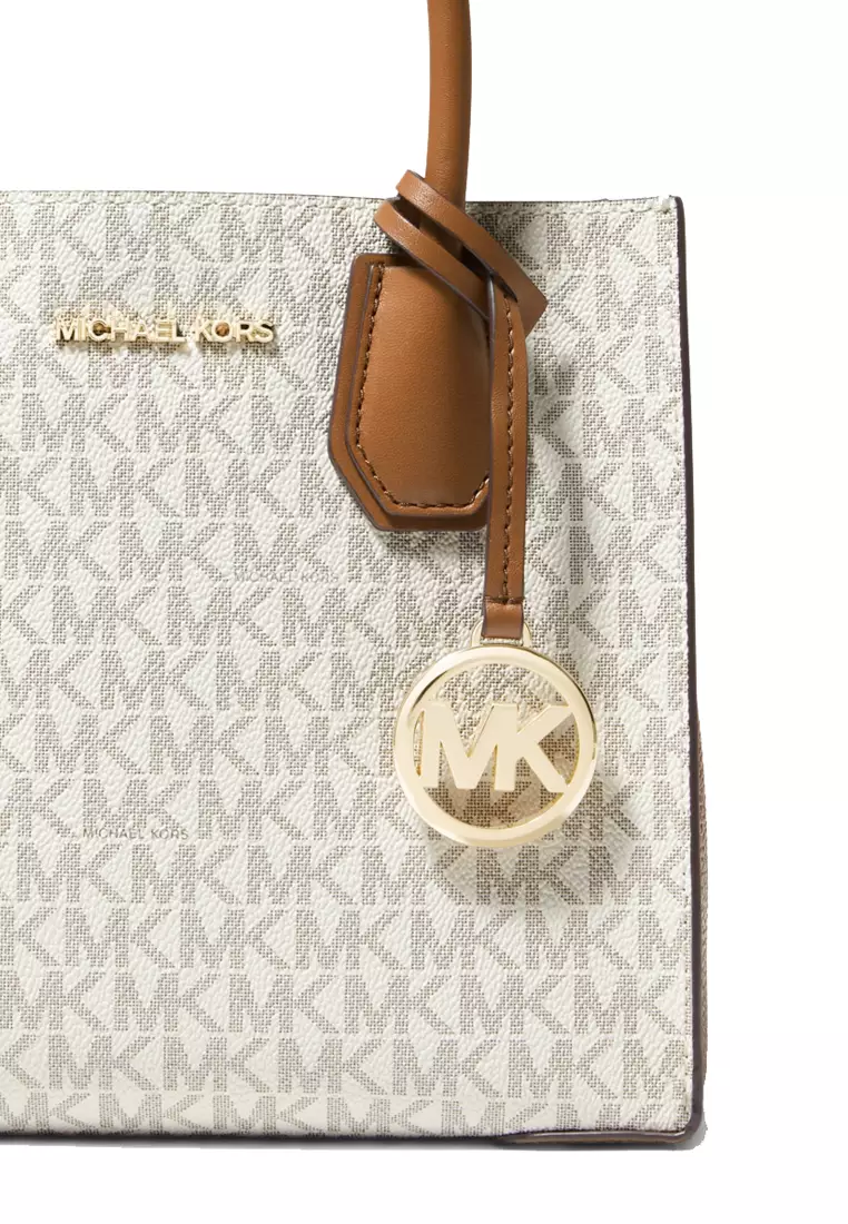 Michael Kors Mercer Medium Messenger Signature Crossbody Bag - Vanilla/Brown