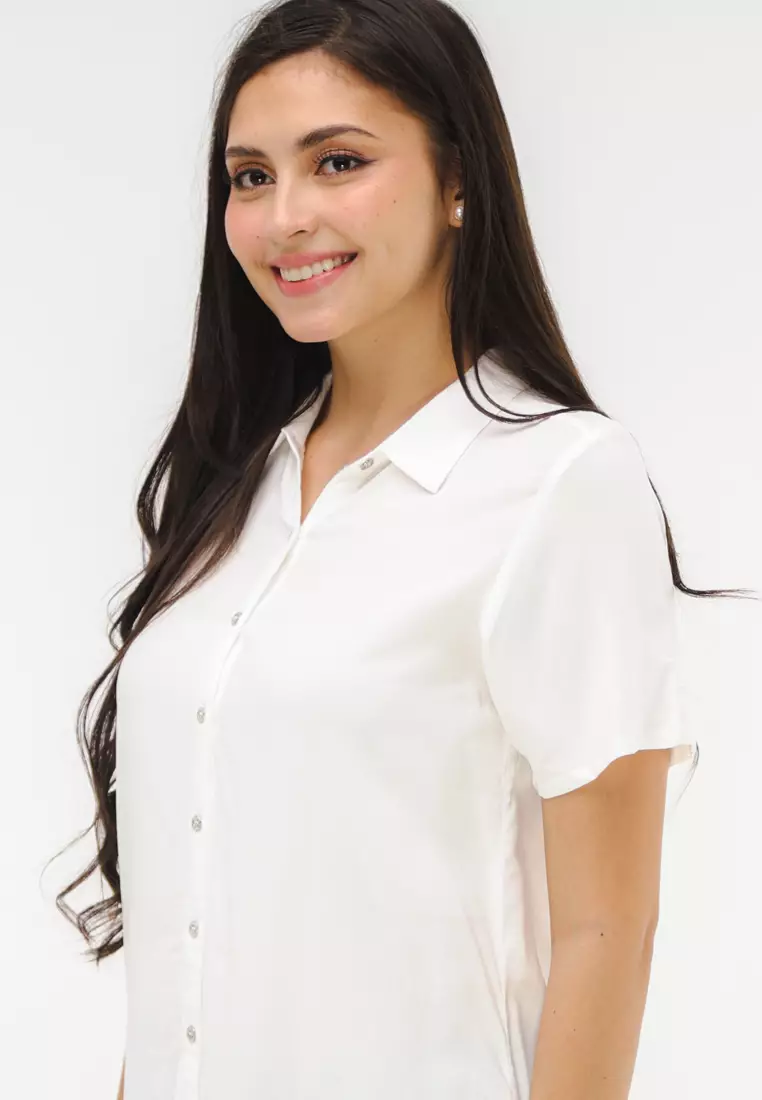 Woven Plain Rayon Short Sleeves Blouse