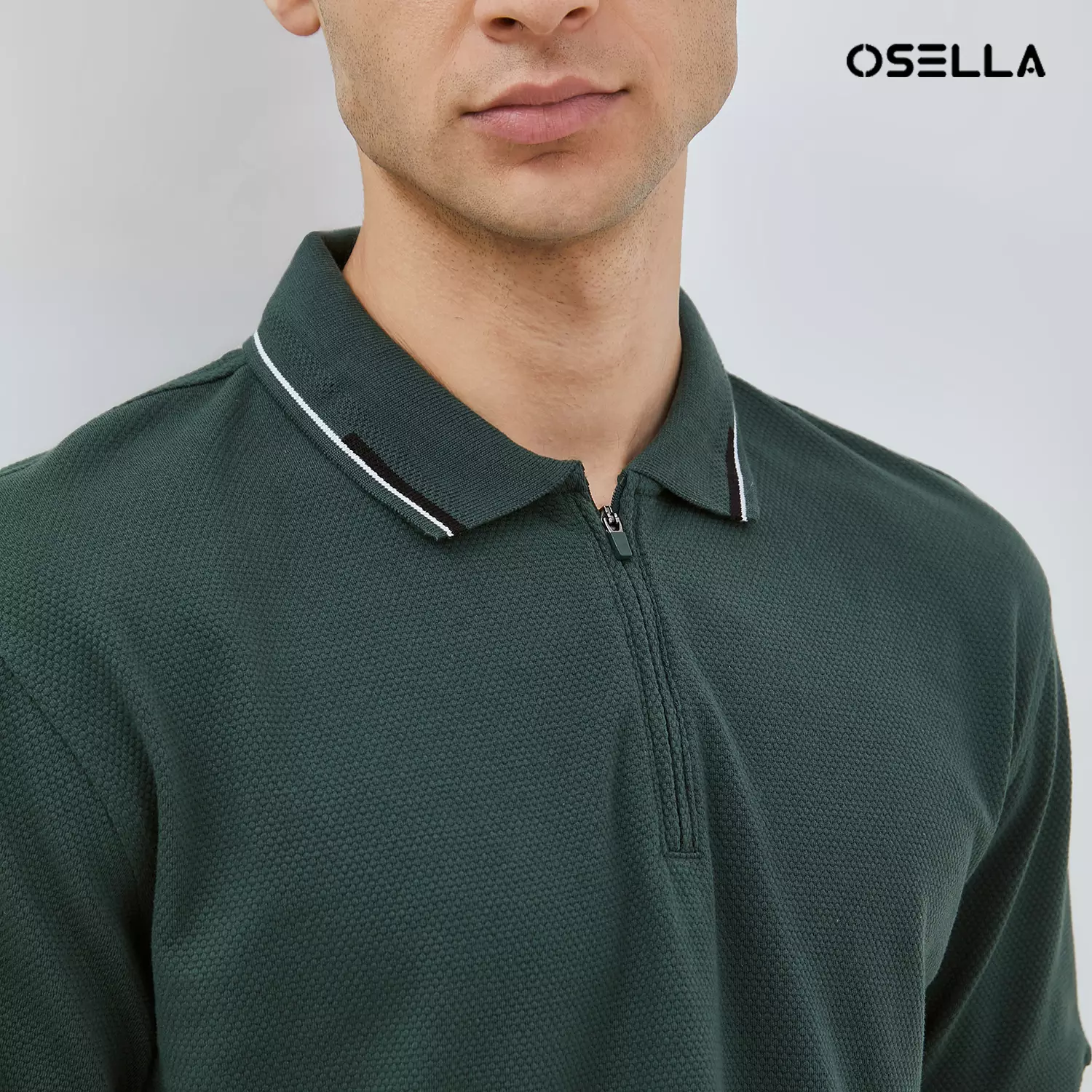 [New] Osella Theo Textured Zipper Polo Shirt 2021500273 | Kaos Polo Pria