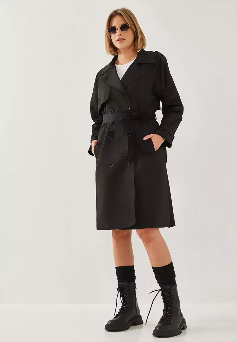 Women's Front Aller Detail Double Breasted Trench Coat 8118 60451015
