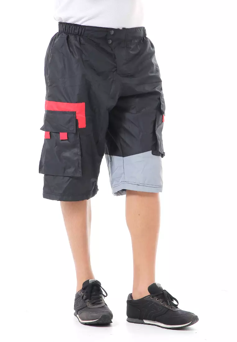 Grissham Celana Cargo Pendek Pria Short Pants Kasual Material Parasut ORIGINAL - Black