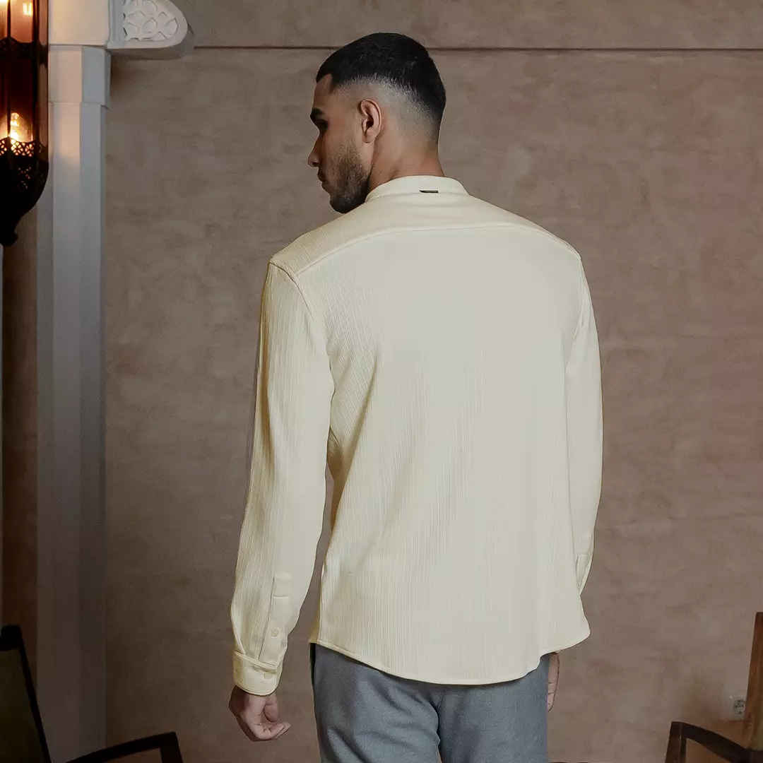 OXCON Kemeja Tangan Panjang Koko Knit Malik Collarless Shirt Ivory