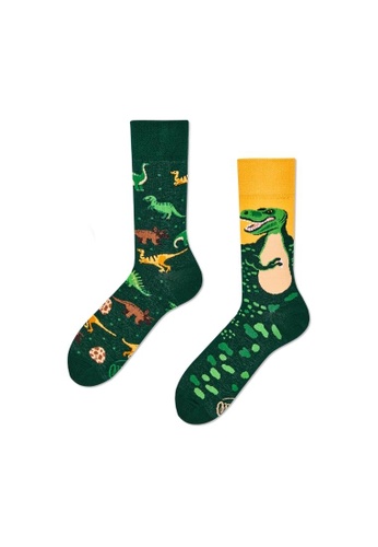 Many Mornings green The Dinosaurs Mismatched Adult Crew Sock 89DD4AA49E2406GS_1