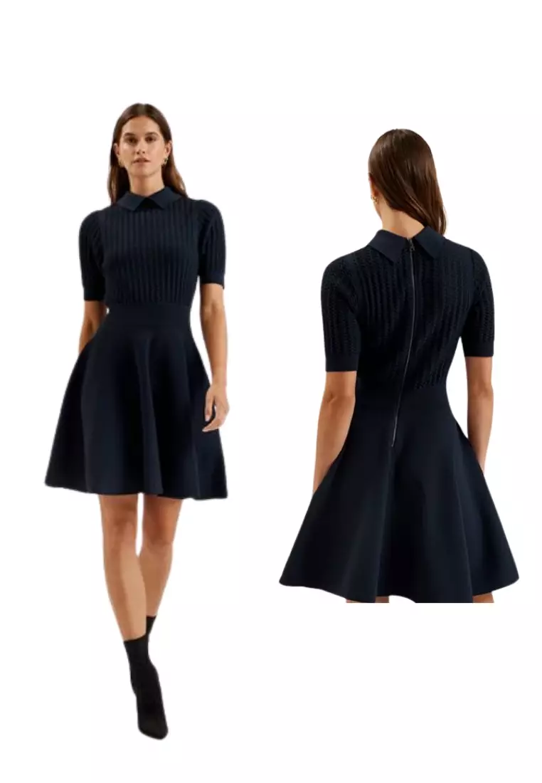 英国発【TED BAKER】MIIAAAニット パフスリーブスケータードレス TED BAKER Miiaaa Knitted Skater Dress in Black | endource