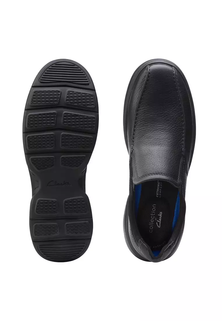 Mens Bradley Step Formal Shoes Black Tumbled Leather - Wide Fit