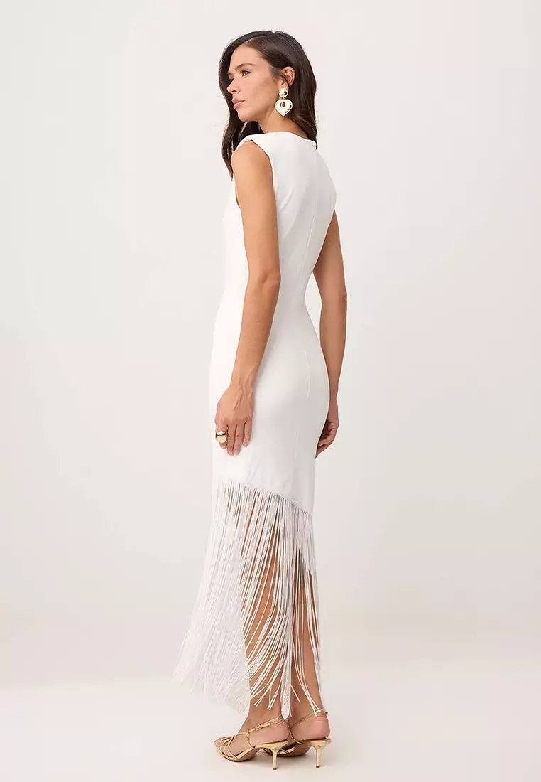Ecru Tassel Detailed Knitted Stylish/Evening Dress Tprss26El8