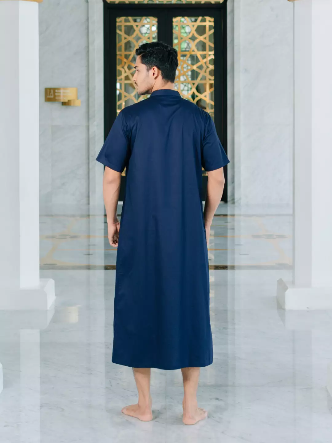 Adyatma Baju Koko Jubah Gamis Pria COTTON COMBED TWILL Navy Blue Regular Fit Baju Muslim Pria Lengan Pendek