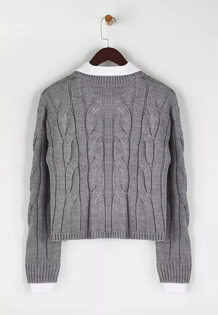 Garnish Detail Crop Knit Sweater