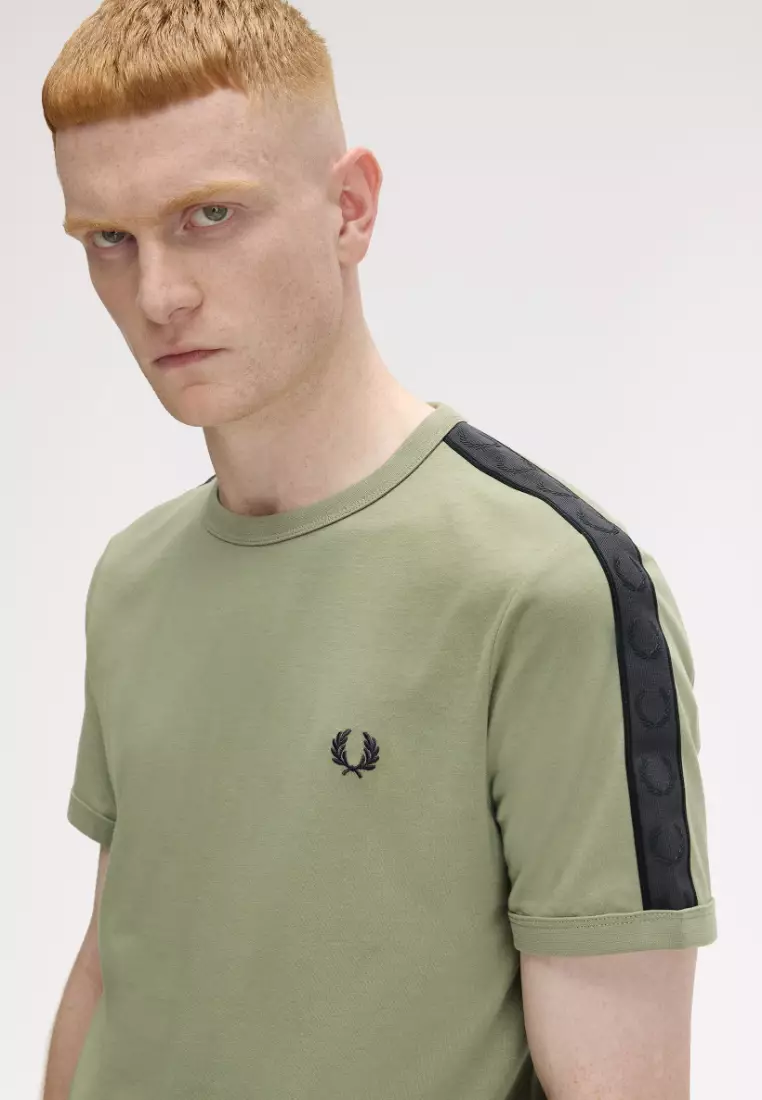 Fred Perry M4613 Contrast Tape Ringer T-Shirt (Olive / Anchor Grey)