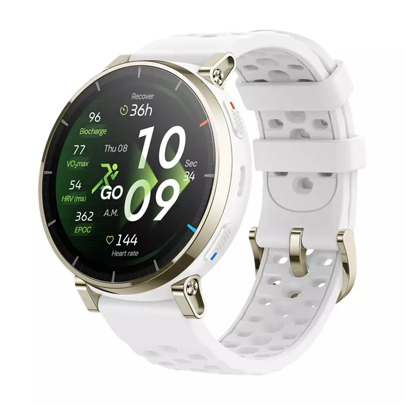 Jam Tangan Unisex Amazfit Active 3 Premium A2559-WHITE Smartwatch 45mm AMOLED Aero White Silicone Strap