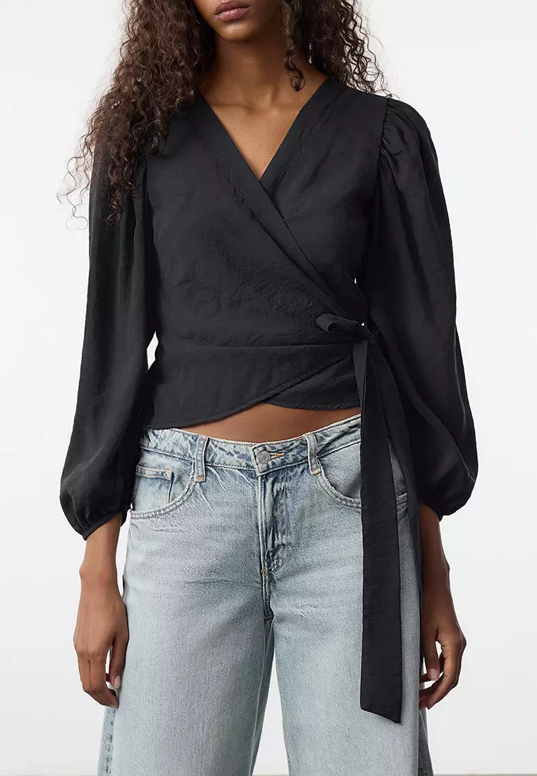 Long Sleeves Wrap Blouse