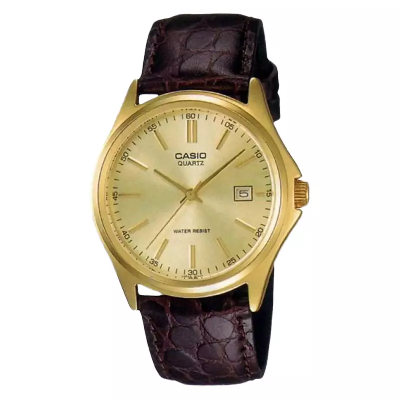 Jam Tangan Pria Casio General MTP-1183Q-9ADF Men Gold Dial Brown Leather Band