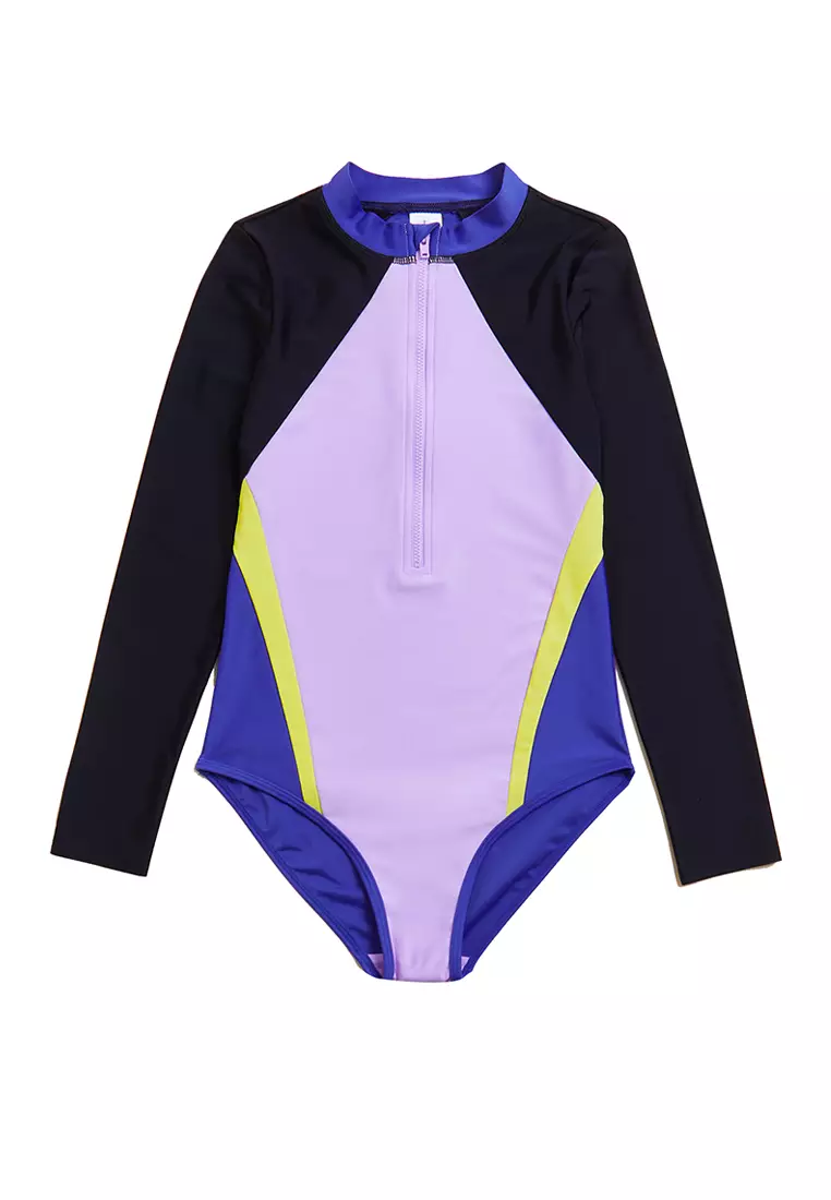 Colourblock Long Sleeve Swimsuit