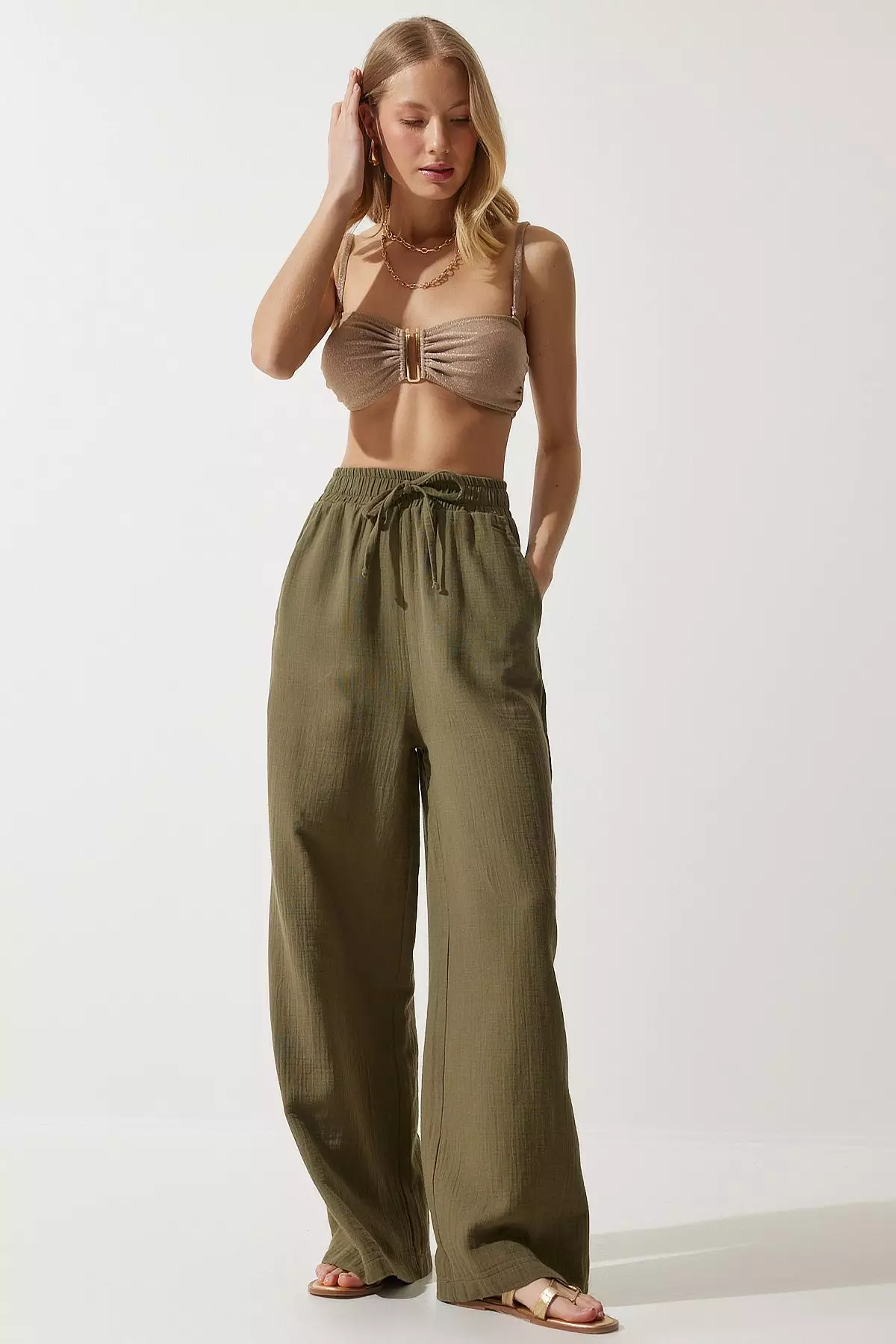 Textured Wide Leg Pants