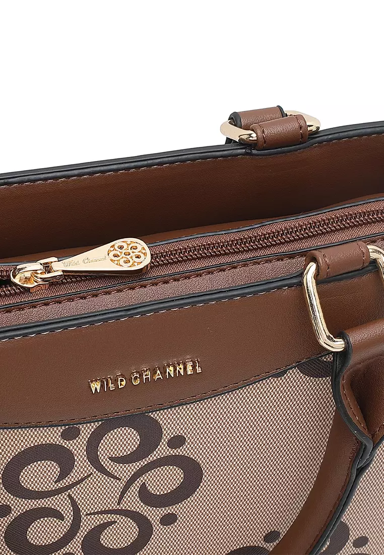 Women's Monogram Top Handle Bag / Sling Bag / Crossbody Bag - Beige