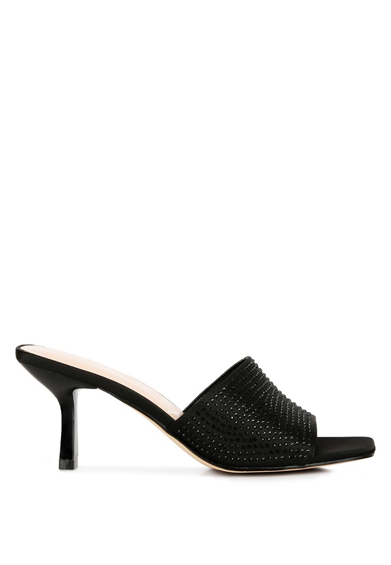 Black Heat Set Mid Heel Sandals