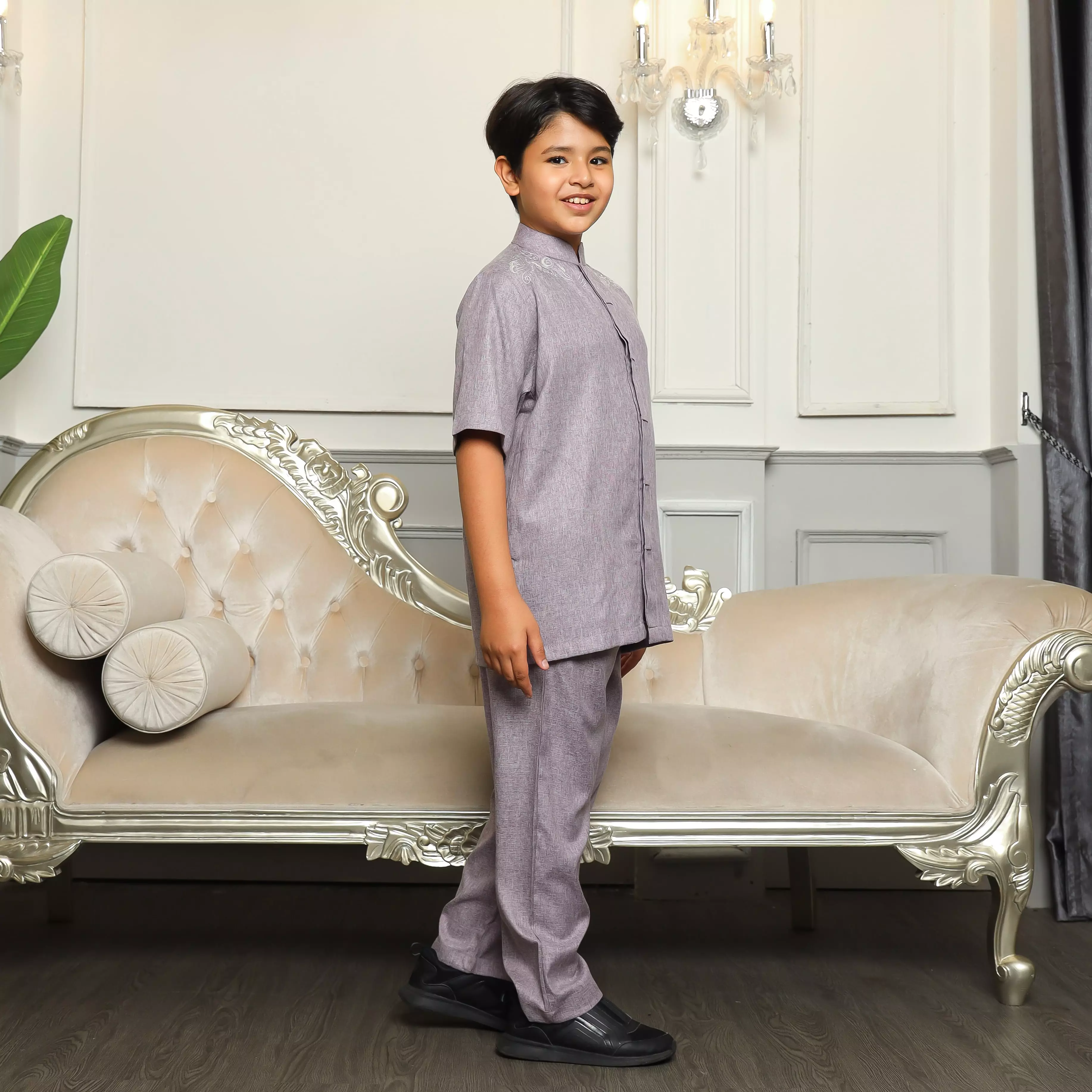 Baju Koko Anak Sarimbit KKA 39 Lilac Lengan Pendek