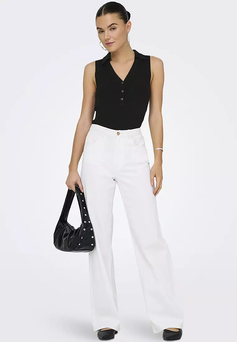 Sleeveless Knit Collar Top