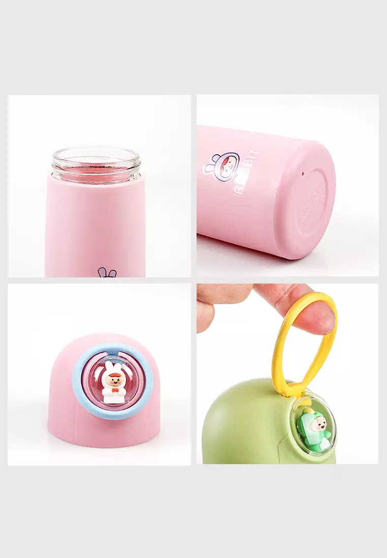 Wakakids Botol Minum Kaca Anak Food Grade Minimalis 350ml Motif Karakter Baby Dino Venrz Hijau