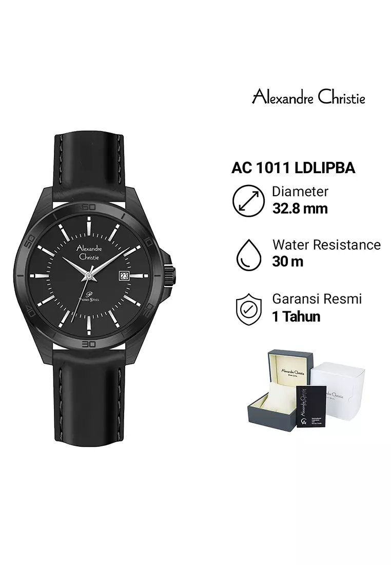 Alexandre Christie Primo Steel 1011 LDLIPBA - Jam Tangan Analog Wanita - Black Leather Strap