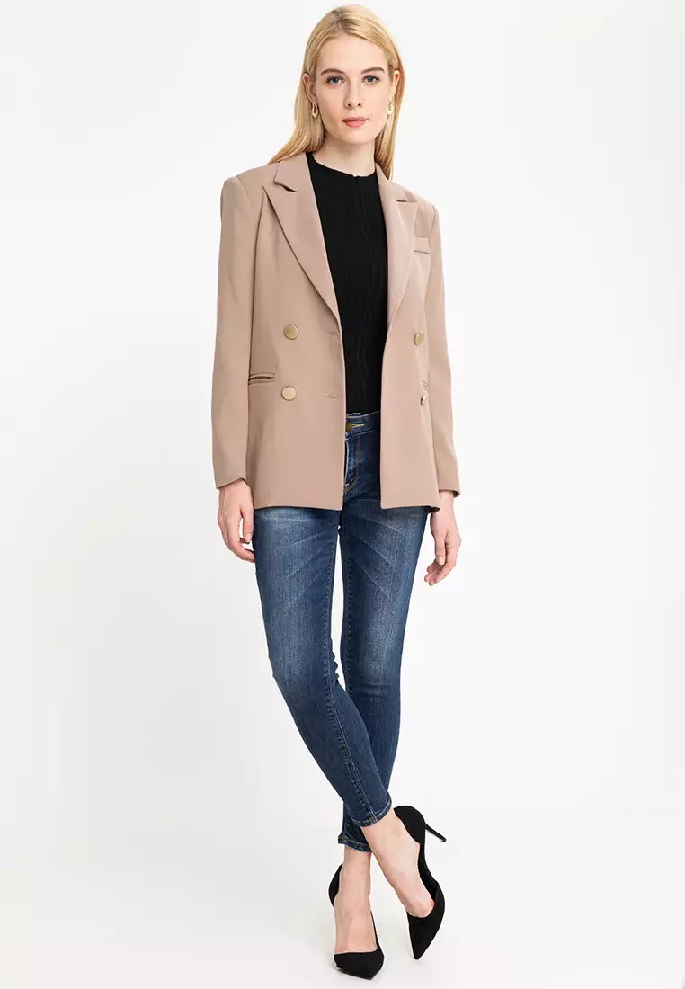 Chic Blazer With Removable Band Accent