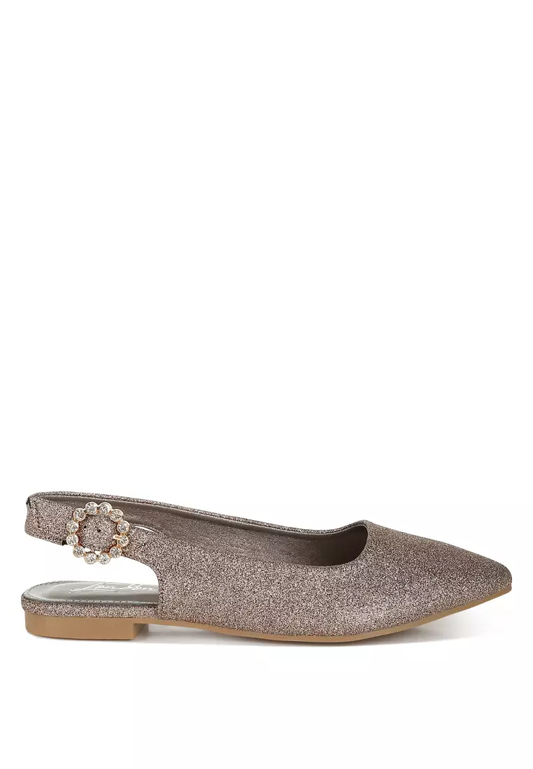 Glitter Slingback Flat Sandals in Bronze