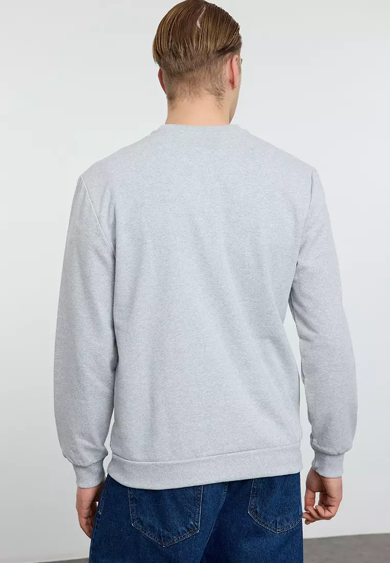 Gray Melange Regular/Normal Cut Basic Sweatshirt TMNAW21SW1208