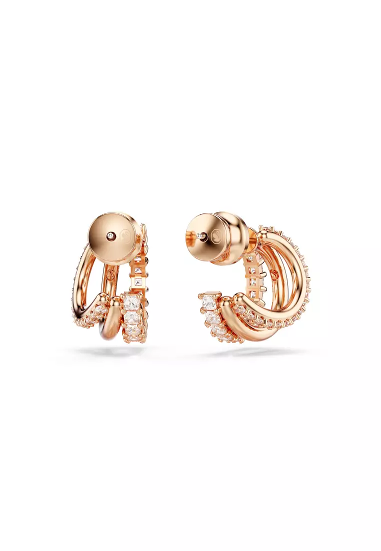 Hyperbola hoop earrings, Mixed cuts, Mini, White, Rose gold-tone plated