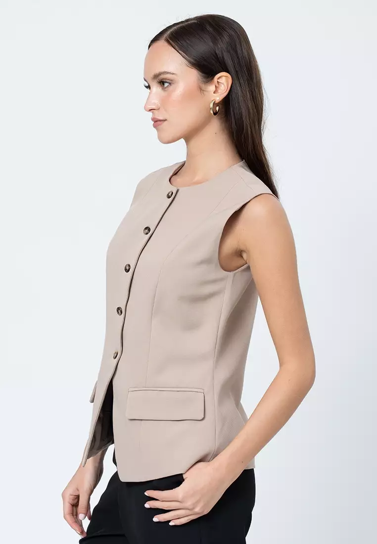 Amara Sleeveless Vest Top with Pocket Flap Details