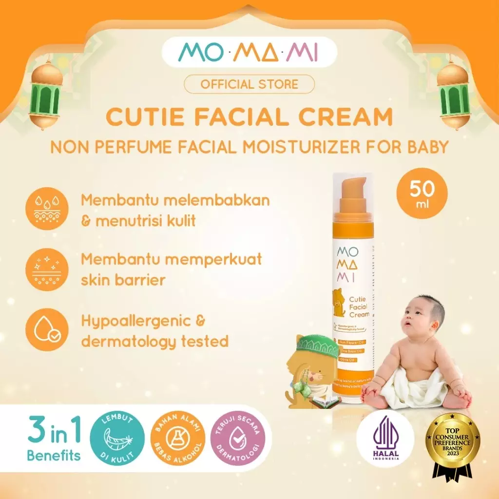 Momami Baby Cutie Facial Cream 50gr - Skincare Natural Krim Lotion Pelembap Kulit Wajah Bayi