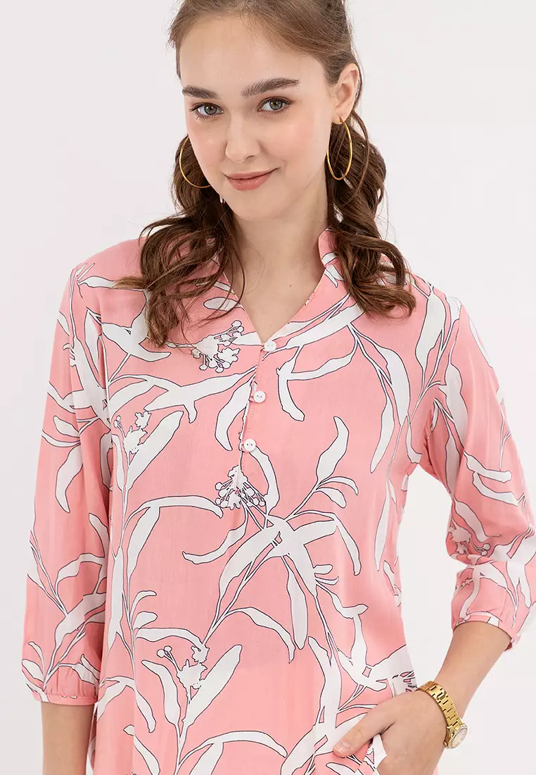 Arcelie Printed Mandarin Collar Shirt
