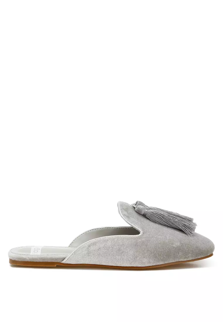 Discount on Rag & CO.  shoes - SKU: Tassel Detail Velvet Mules in Silver