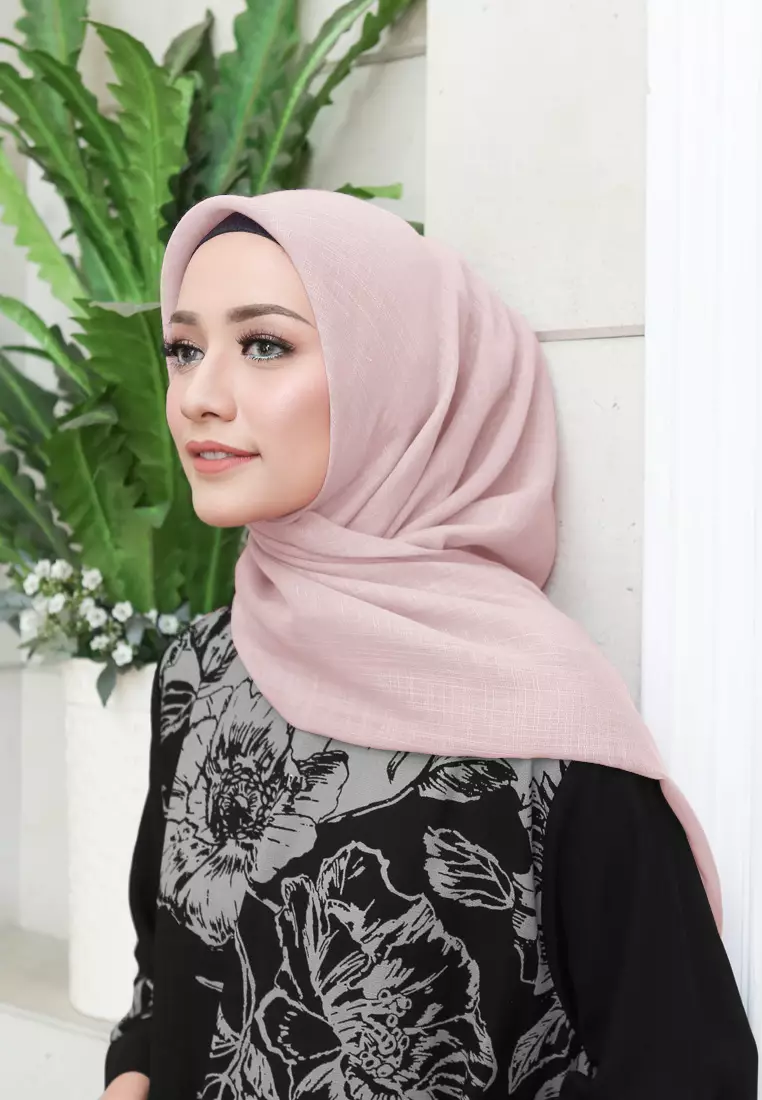 Linenna Scarf | Hijab Segiempat Linen Bamboo - Dusty Rose