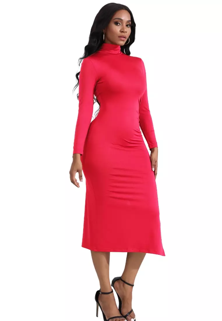 SOEOES Long-sleeved slimming high-neck knitted hip-lifting side