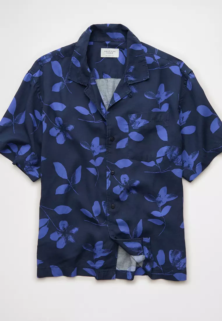 Buy American Eagle Relaxed Fit Short-Sleeves Camp Collar Shirt
