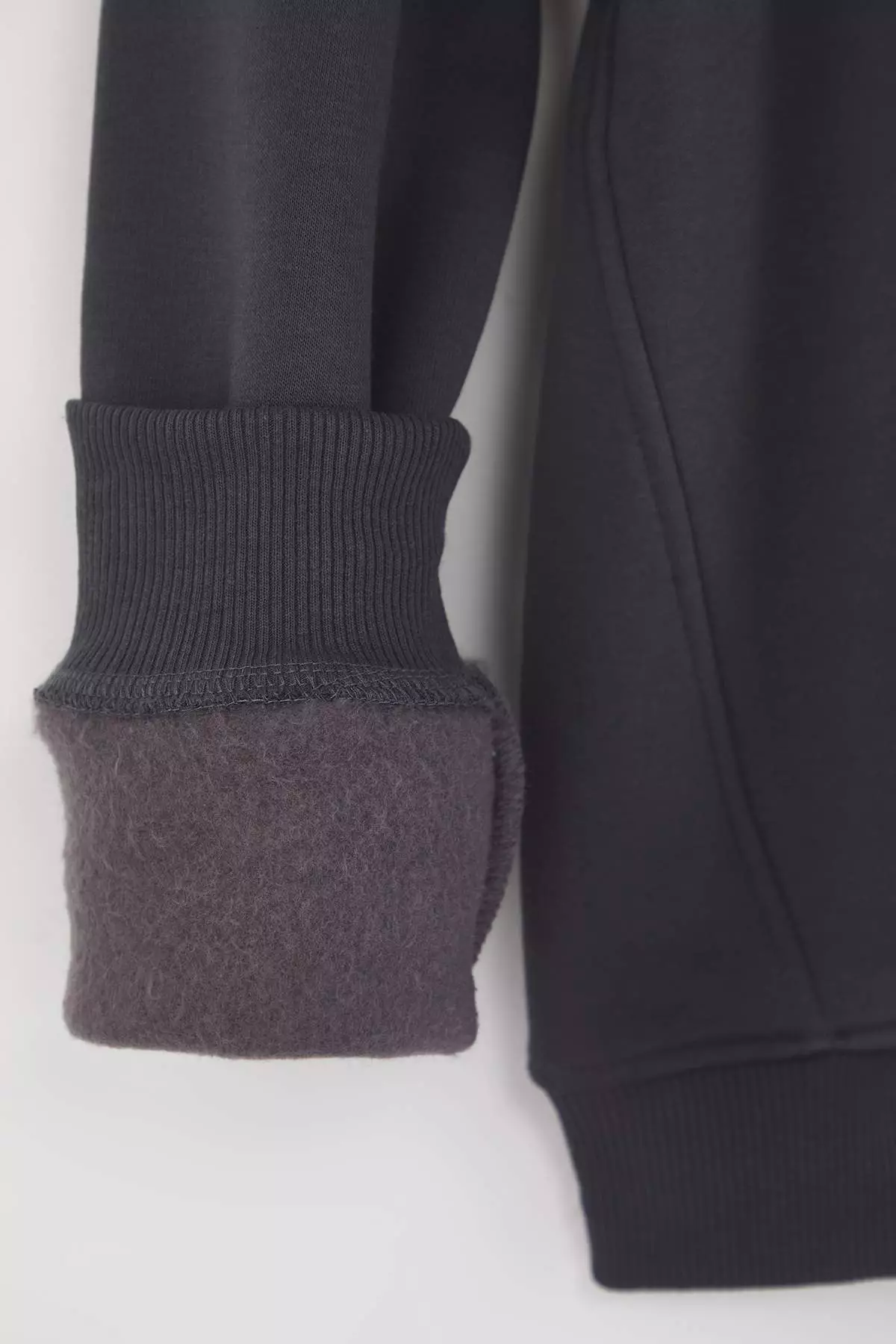 Anthracite Regular Cut Stand Collar Zippered Cotton Deer Embroidery Sweatshirt