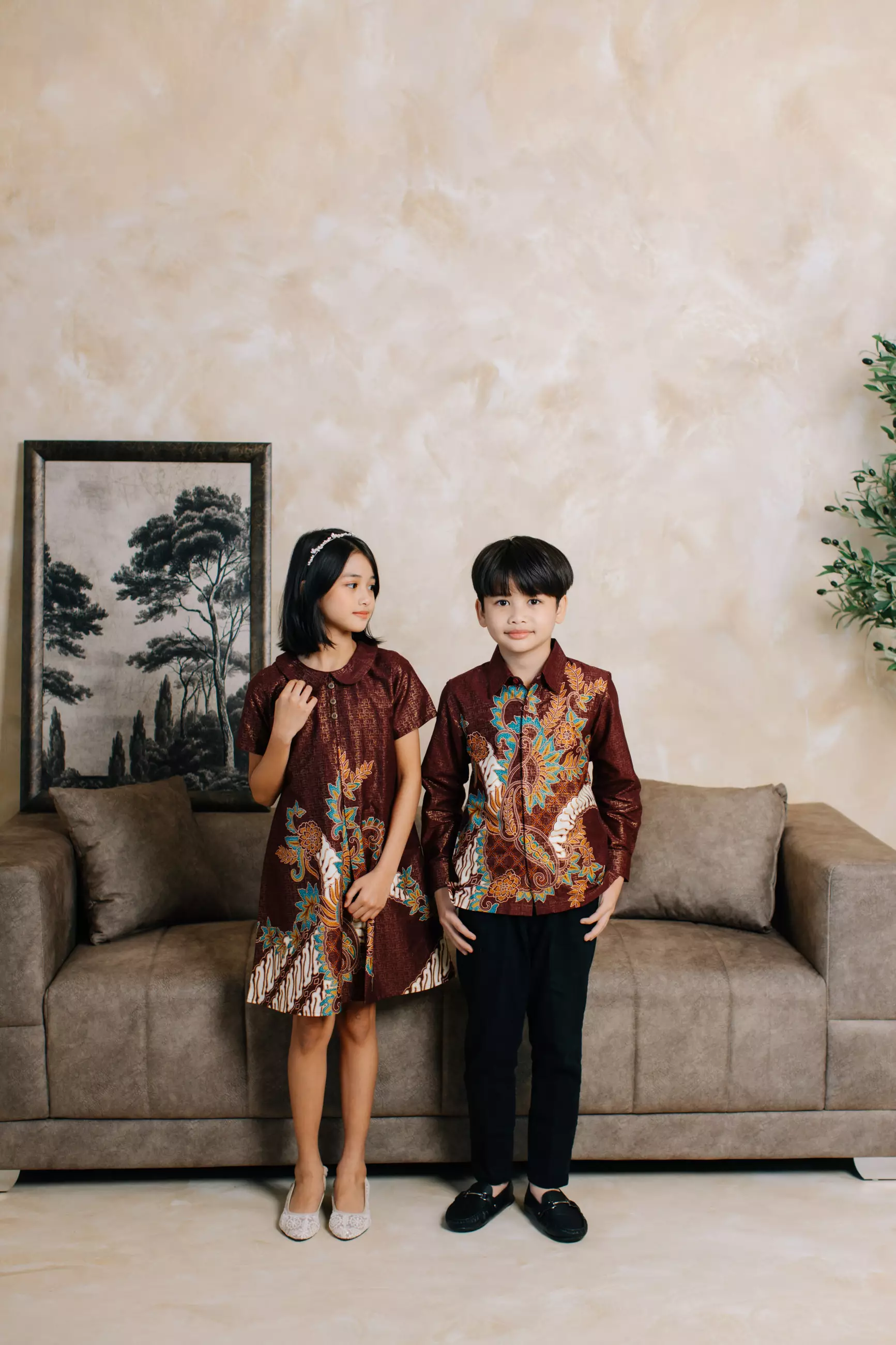Adyatma Adhiwangsa Maroon Kemeja Batik Anak Pria Kemeja Batik Anak Cowok Katun Foil
