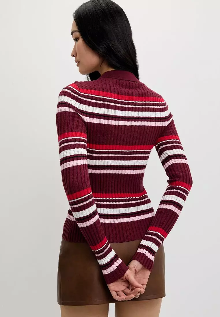 Striped Knit Top - Burgundy