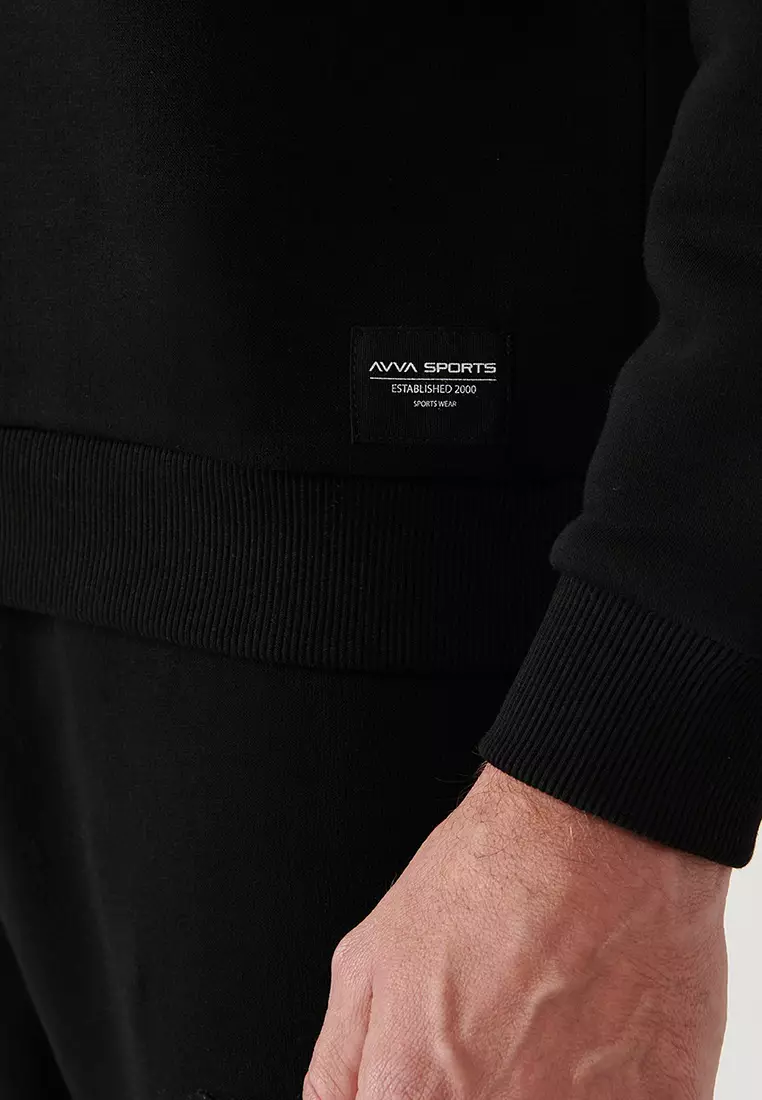 Men's Black Hooded 3 Thread Raised Sweatshirt A32Y1190