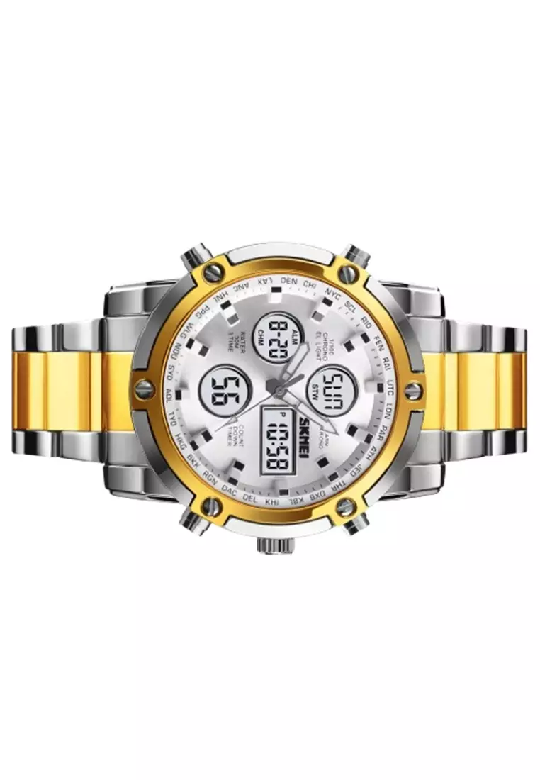 Jam Tangan Kasual Digital Analog Pria LED 1389 Waterproof 30M Strap Tali Material Stainless Steel TQ98 ORIGINAL