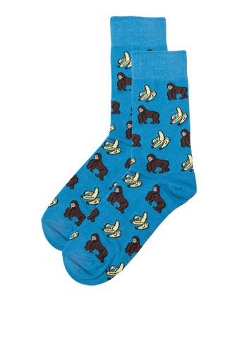 Blue Monkey Motif Socks, 服飾, 內褲zalora taiwan 時尚購物網鞋子及襪子