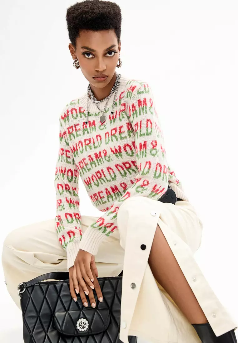 Printed Slogan Knit Top