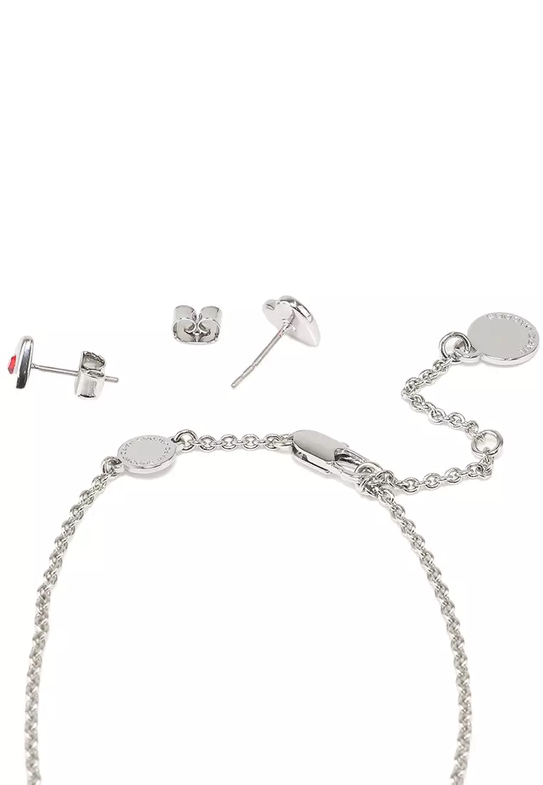 Heart Necklace & Earrings Set in Silver/ Siam J341MT1PF21