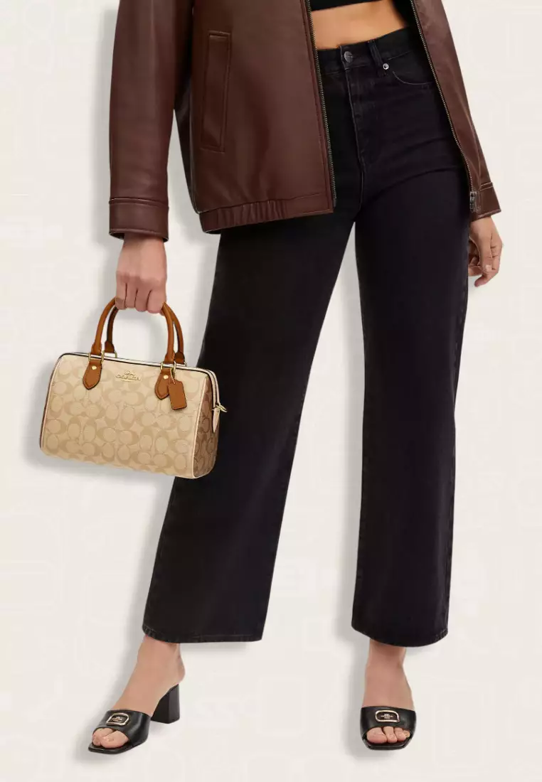 Coach Rowan Satchel Bag In Blocked Signature Canvas Khaki Multi