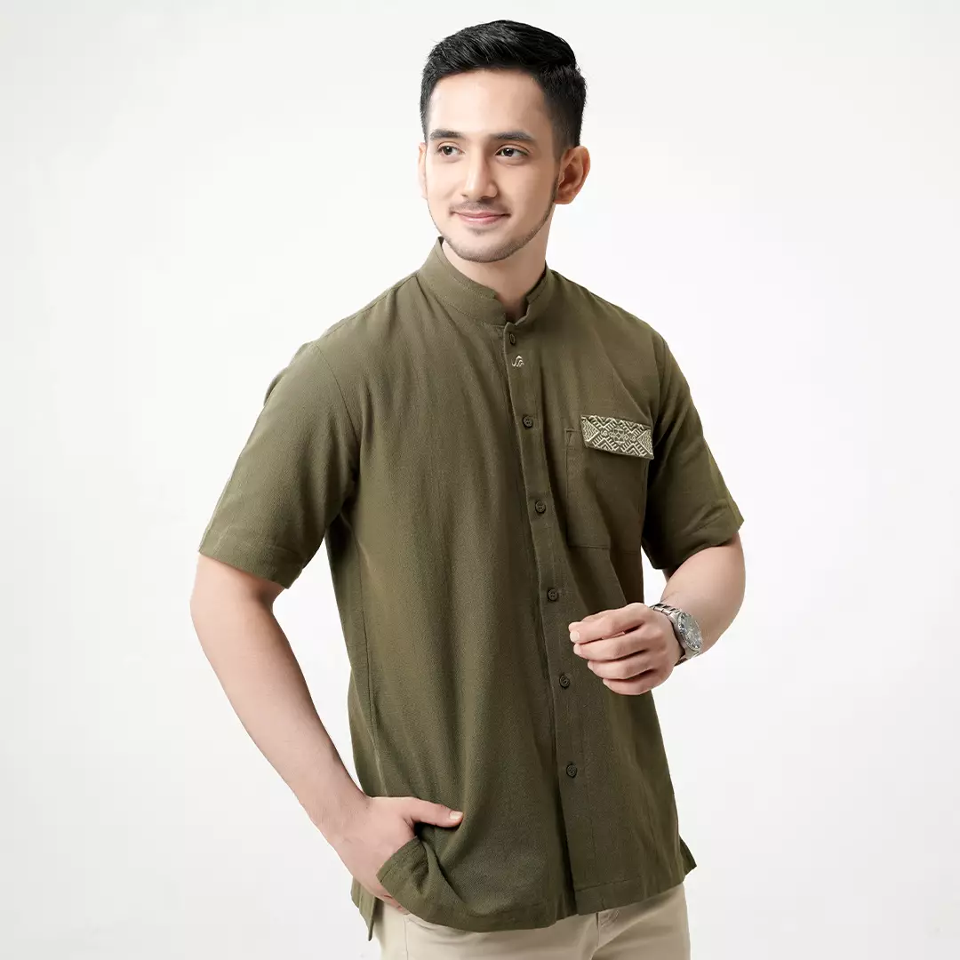 Rabbani - Kemeja Koko Muslim Pria Lengan Pendek Dewasa Kemko Madhava Exclusive - Avocado